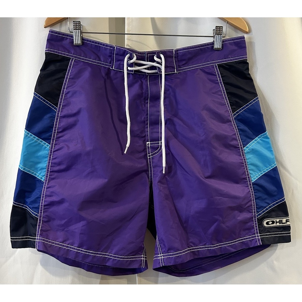 Vintage 90s Tommy Hilfiger Swim Trunks Board Short Purple Blue Large